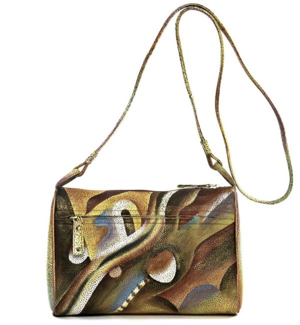 Brown Abstract Hand Painted Shoulder Bag - Image 2