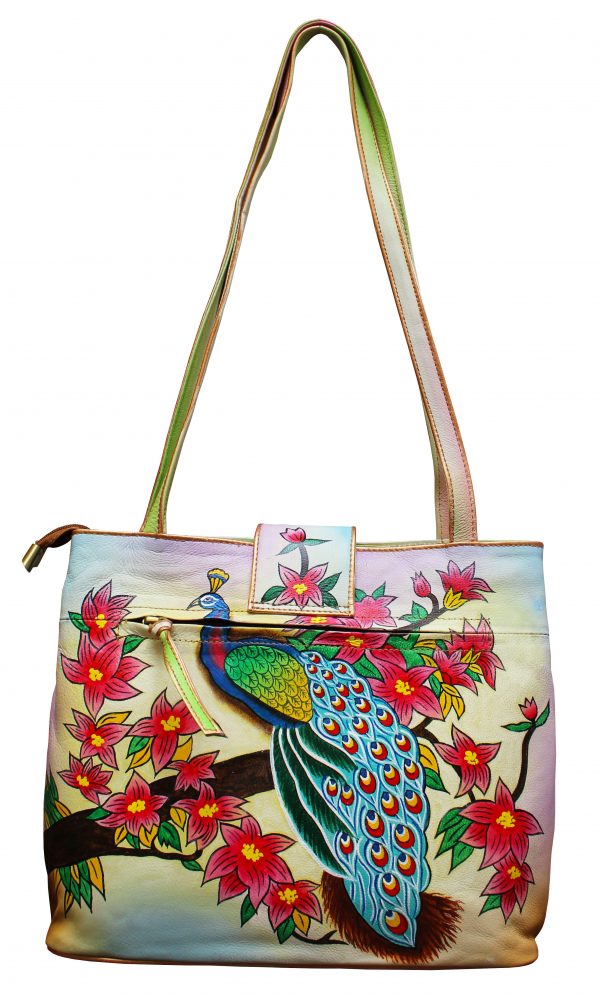 Peacock Flower Hand Painted Hand Bag - Image 2