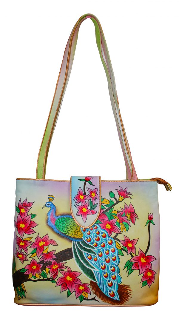 Peacock Flower Hand Painted Hand Bag