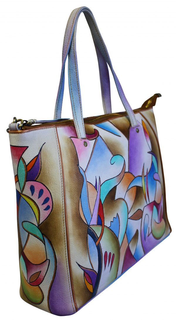 New Abstract Hand Painted Medium Hobo Shoulder Bag - Image 3