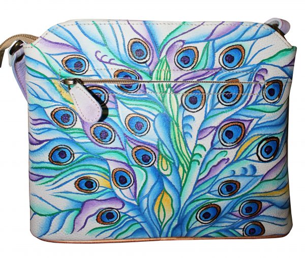 Peacock Feather Hand Painted Cross-body Shoulder Bag - Image 3