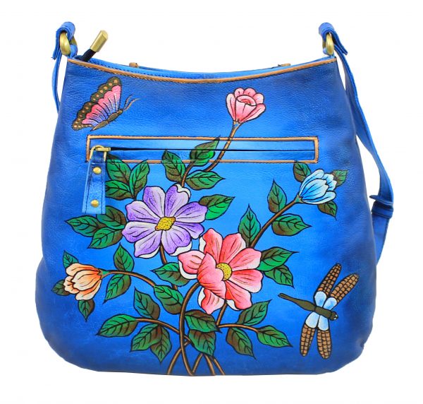 Dark Blue Flowers Hand Painted Large Organizer Bag - Image 2