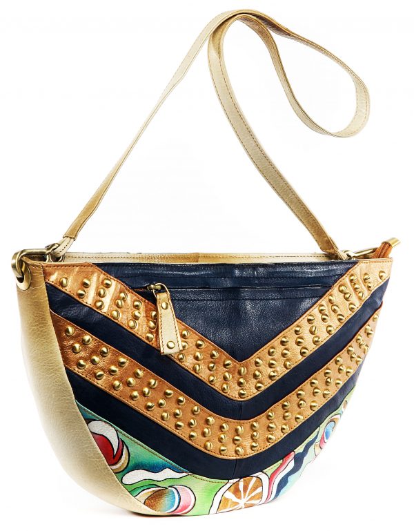 Blue Abstract Hand Painted Boat Shoulder Bag