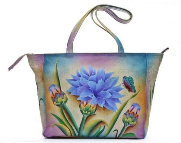 Dahlia Lavender Hand Painted Tote Bag