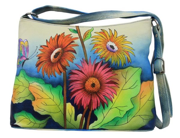 Colorful Daisies Hand Painted Hobo Medium Bag