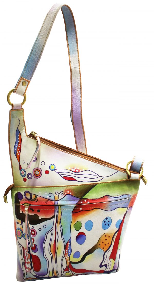 Colorful Bubbles Hand Painted Cross-body  Mail Bag - Image 2