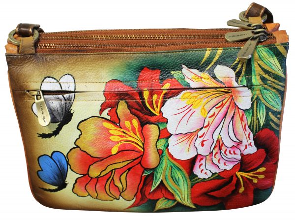 Floral hand Painted Tri-zip Hand Bag - Image 2