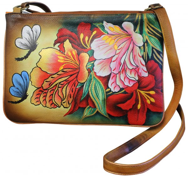 Floral hand Painted Tri-zip Hand Bag