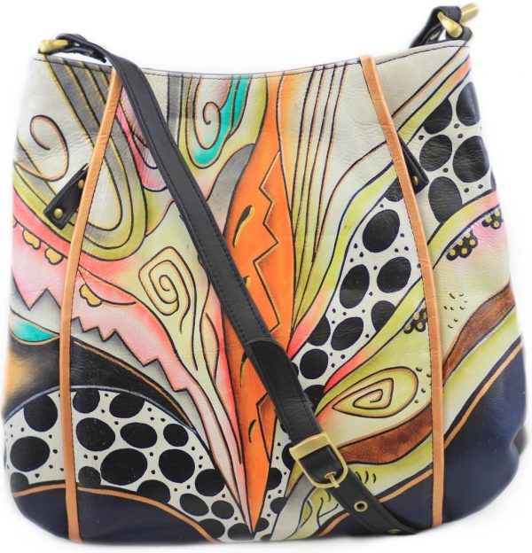 Leopard Hand Painted Large Organizer Crossbody Bag