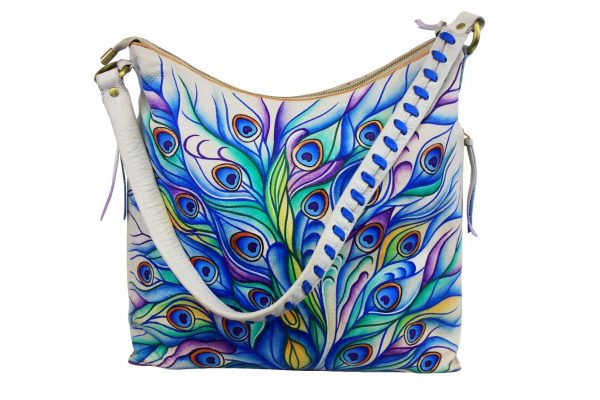 Peacock Feather Hand Painted Hobo Shoulder Bag