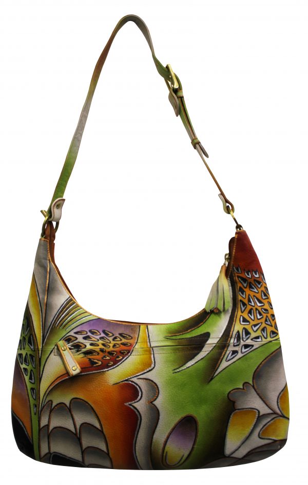 Brown/Green Hand Painted Shoulder Bag - Image 2