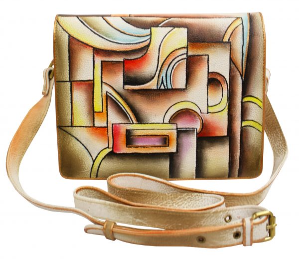 Geometrical Hand Painted Large Cross-body Organizer Bag