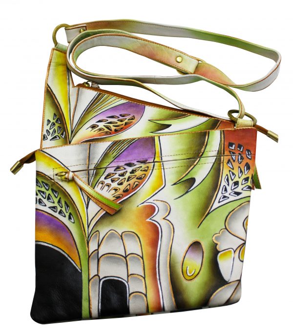 Green/Black Hand Painted Cross-body Hand Bag - Image 2