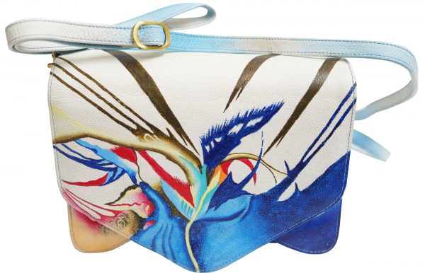 Blue/White Hand Painted Large Organizer Tri-flap Bag