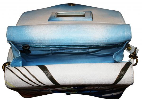 Blue/White Hand Painted Large Organizer Tri-flap Bag - Image 3