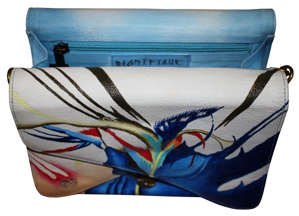 Blue/White Hand Painted Large Organizer Tri-flap Bag - Image 4