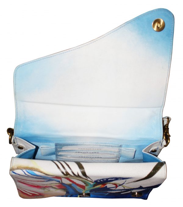 Blue/White Hand Painted Large Organizer Tri-flap Bag - Image 5