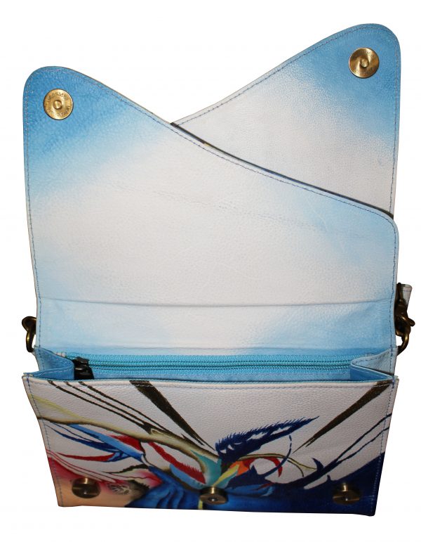 Blue/White Hand Painted Large Organizer Tri-flap Bag - Image 6