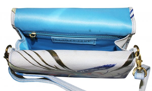 Blue/White Hand Painted Tri-flap Cross-body Bag - Image 4