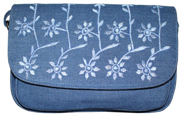 Blue Denim Embroidery Hand Bag - Image 2