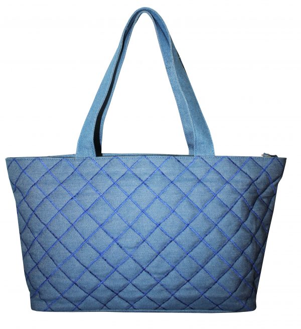 Blue Denim Quilted Tote - Image 2