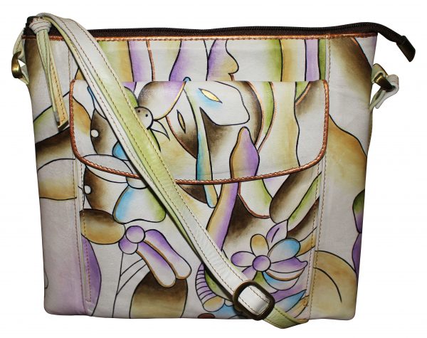 Jungle all leather hand painted medium cross-body