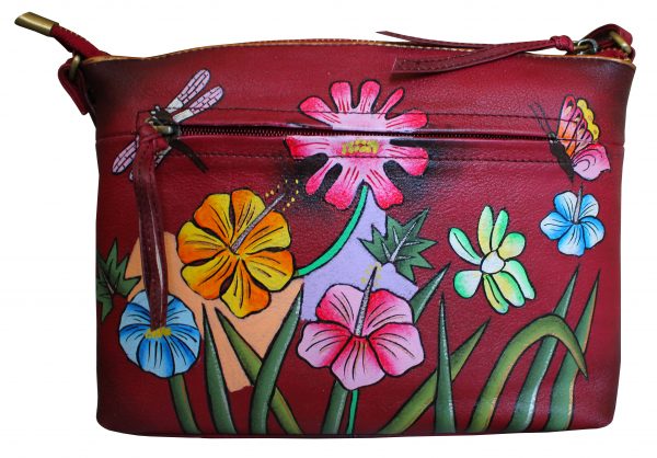 Burgundy Hand Painted Crosss-Body Shoulder Bag - Image 2