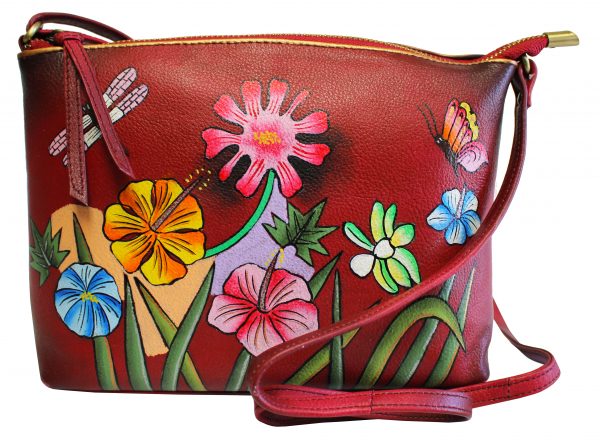 Burgundy Hand Painted Crosss-Body Shoulder Bag