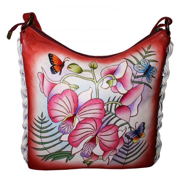 Red Flower Hand Painted Braided Shoulder Bag - Image 2