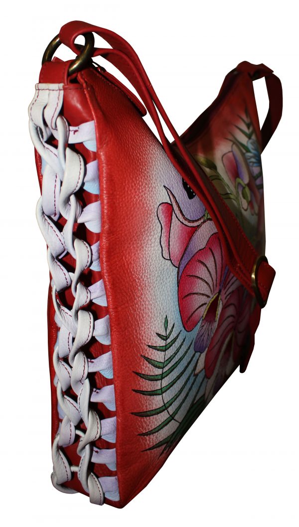 Red Flower Hand Painted Braided Shoulder Bag - Image 3