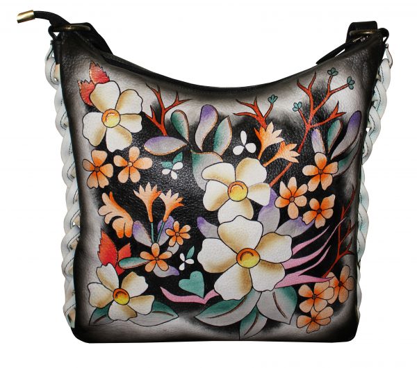 Black Flower Hand Painted Braided Hand Bag