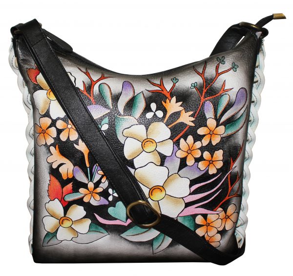 Black Flower Hand Painted Braided Hand Bag - Image 2