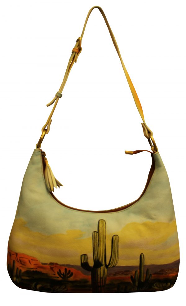 Cactus all leather hand painted shoulder bag