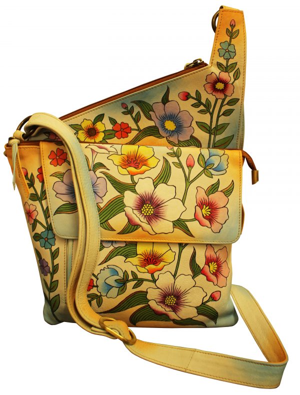 Flower all leather hand painted cross-body bag