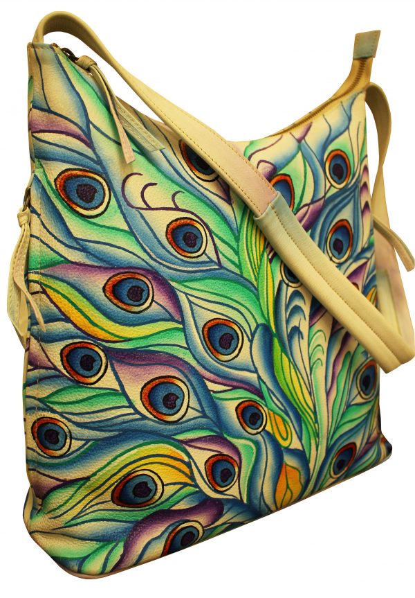 Peacock medium hand painted tote bag