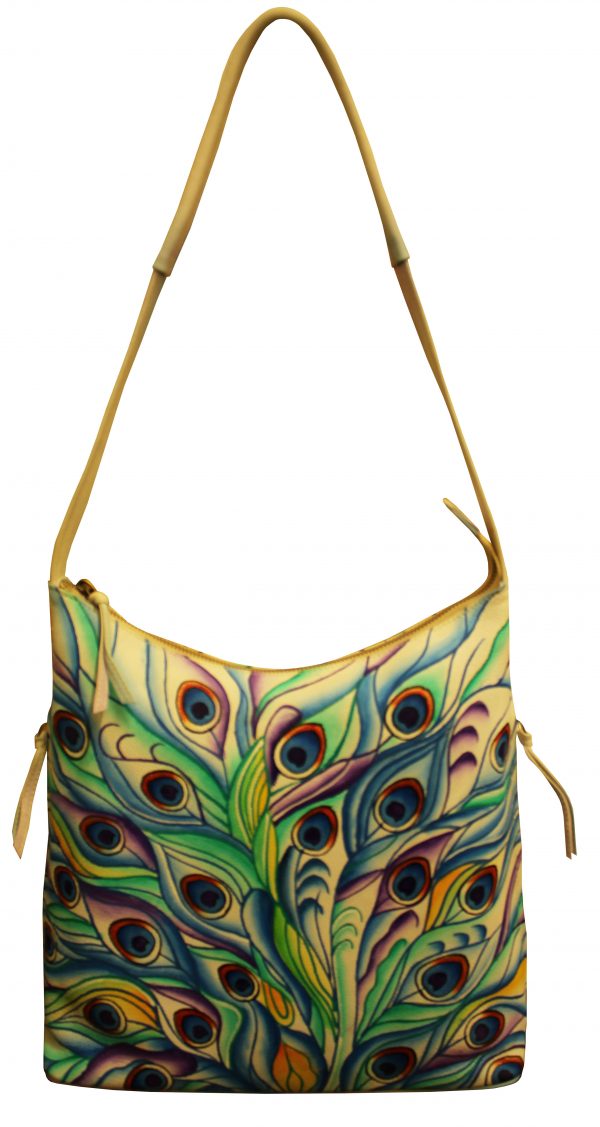 Peacock medium hand painted tote bag - Image 2