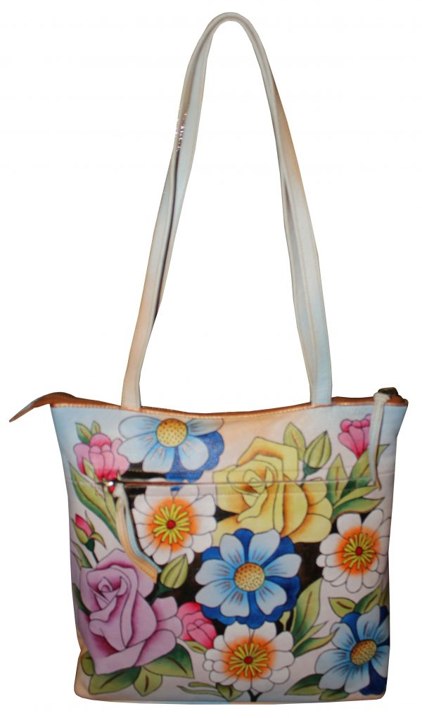 Flower all leather hand painted shoulder bag - Image 2