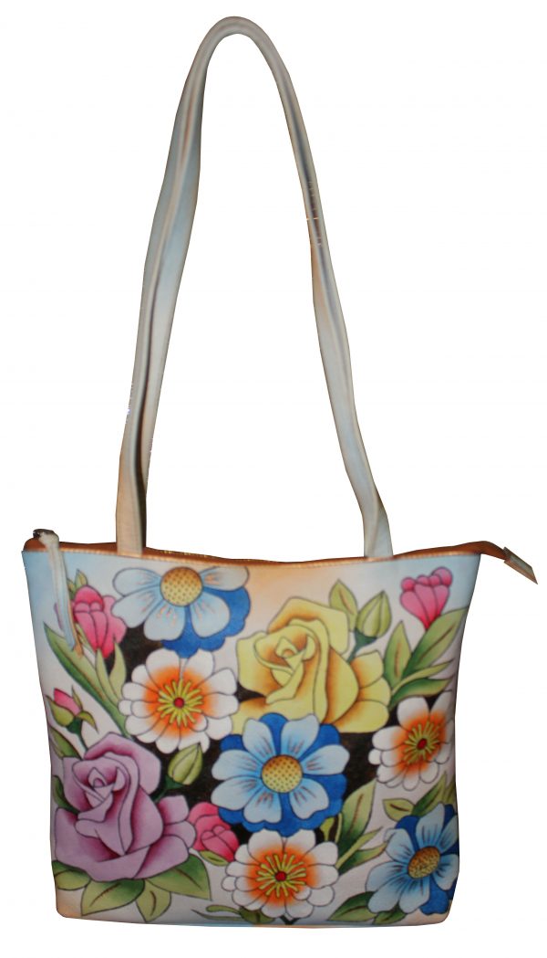 Flower all leather hand painted shoulder bag