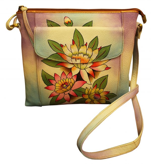 Flower hand painted medium shoulder bag