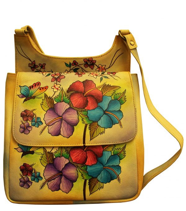 Flowers hand painted cross-body mail bag